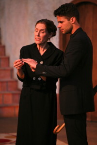 Jessica Powell as The Countess of Rousillion and Adam Magill as her son, Bertram. Photo by Eric Chazankin.
