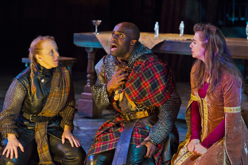 Patty Gallagher (Ross), Toby Onwumere (Macduff), and Sierra Jolene (Malcolm). Photo by rr jones.